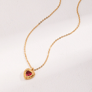 Heart Shape Necklace-Red Corundum